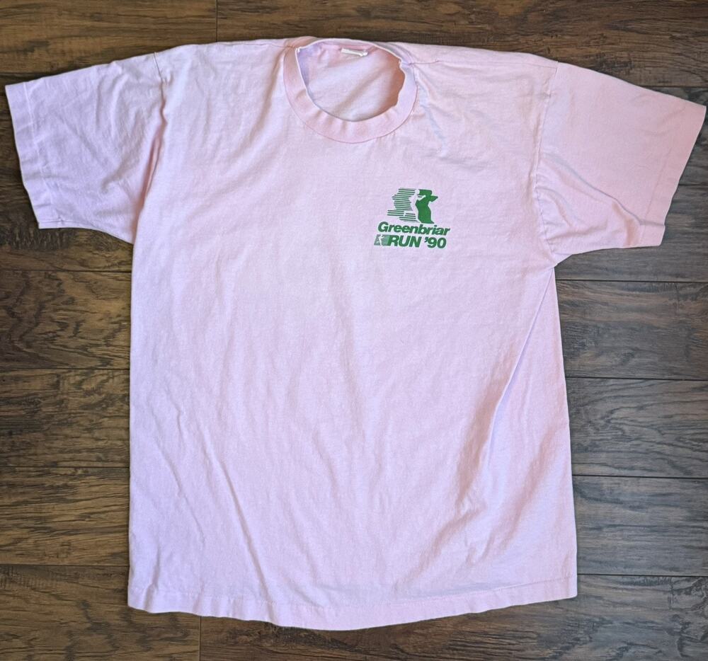 Vintage 1990 Greenbriar Run Oklahoma City T Shirt XL Pink Single Stitch Race Tee